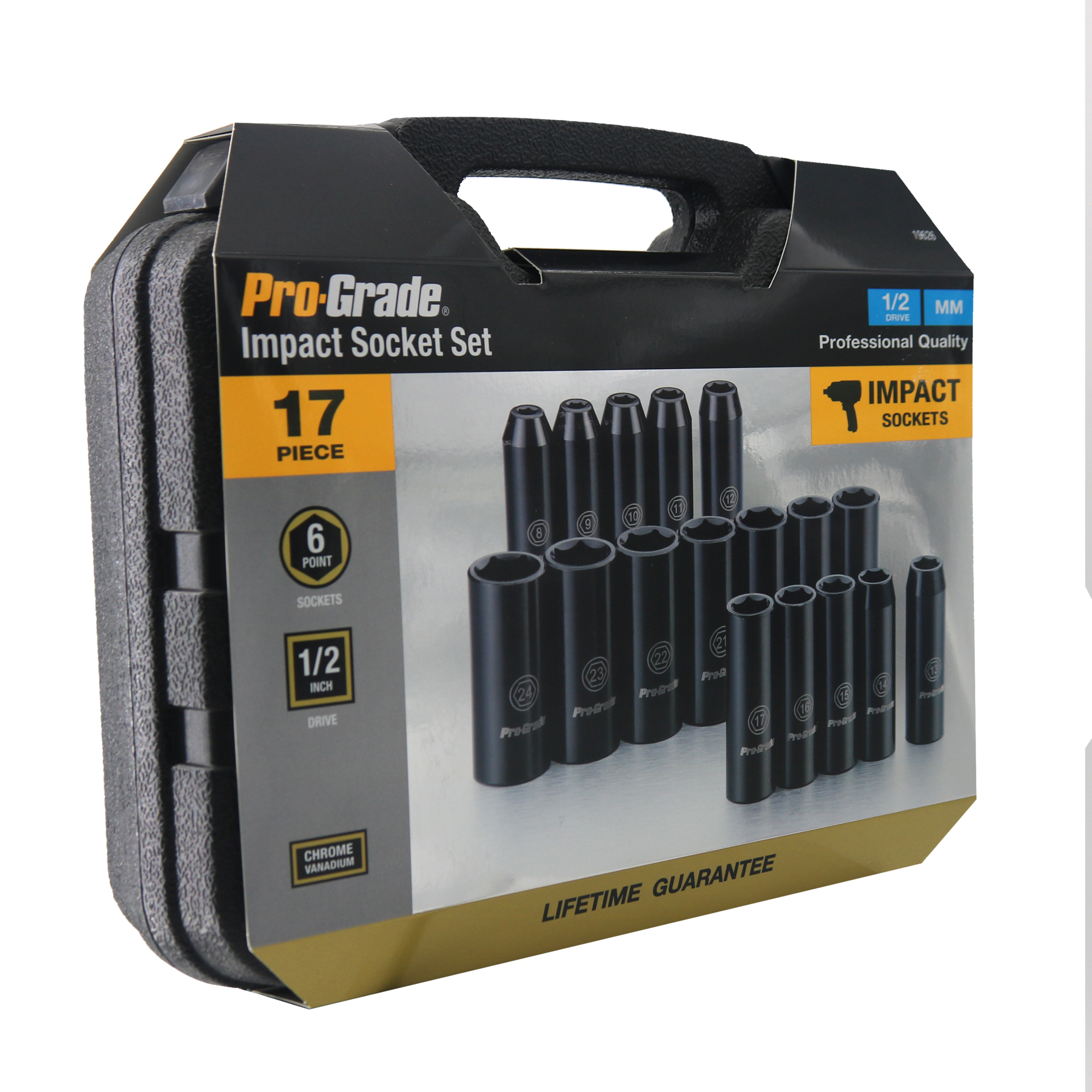 PRO-GRADE, 17 pc. 1/2" Metric Deep Impact Socket Set, Model # 19626